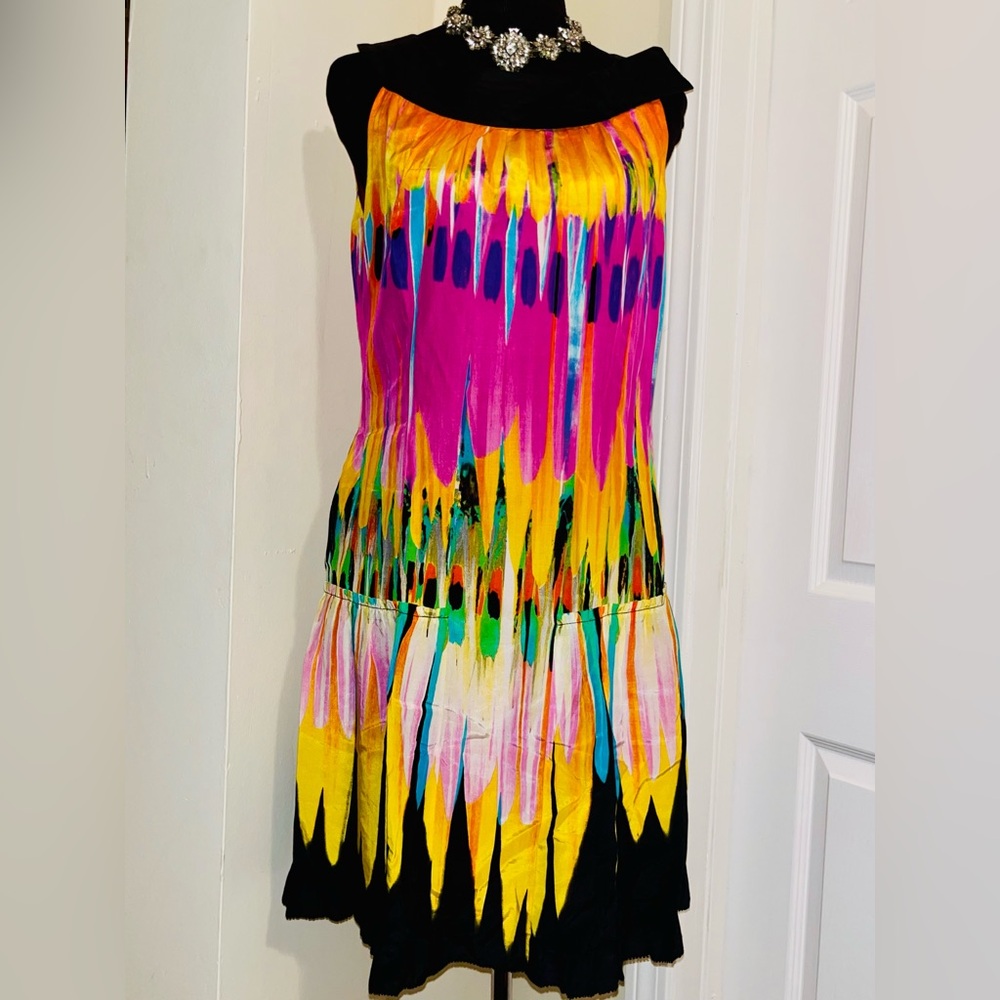 Vintage Escada silk / cotton Vibrant Multicolor Sleeveless Dress
